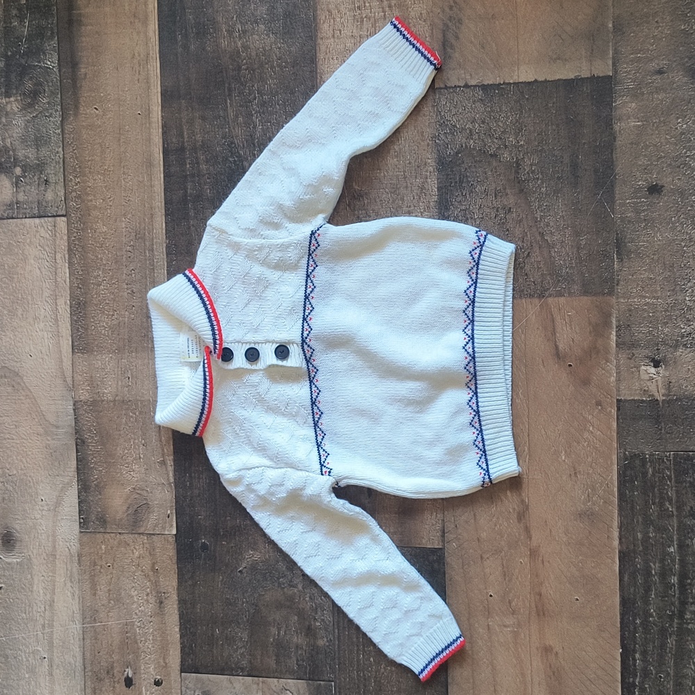 Vintage Preppy White Shawl Button Collar Knit Sweater Sz 12 Months
